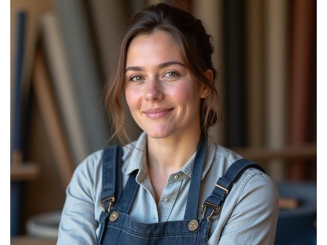 Aoife Murphy, Lead Upholsterer, working diligently on fabric.