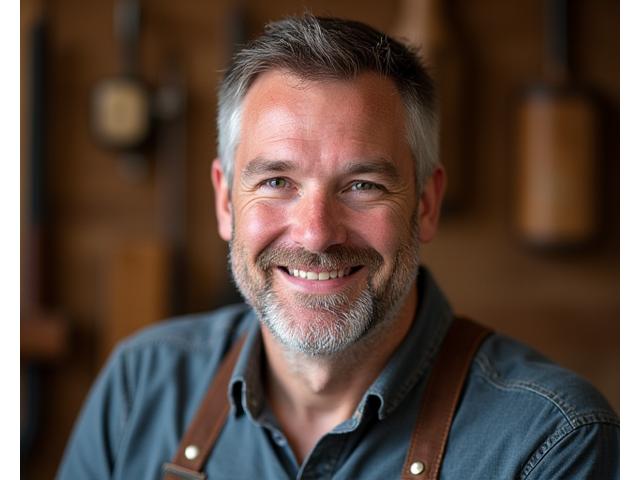 Liam O'Connell, Head Woodworker, smiling kindly.
