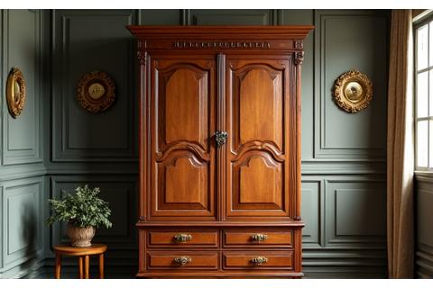 Painstakingly restored antique wooden wardrobe.
