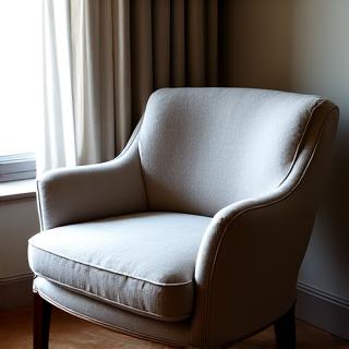 Elegant upholstered armchair with wooden frame