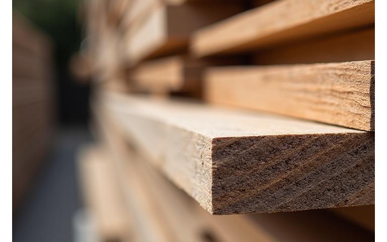 Stacked sustainably sourced FSC certified timber planks