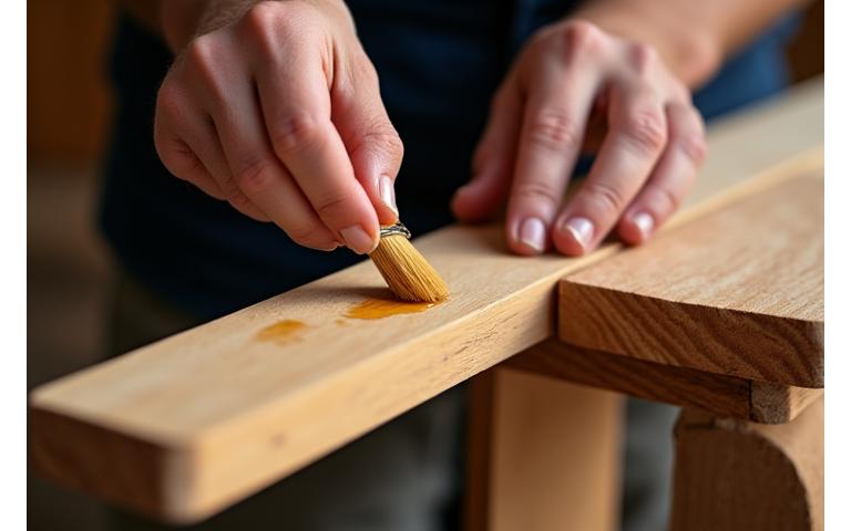 Artisan applying natural oil finish to wooden furniture